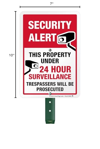 SmartSign Security Alert - This Property Under 24 Hour Surveillance, Trespassers Will Be Prosecuted Sign for Lawn | 21” Tall Stake & Sign Kit, Made in USA