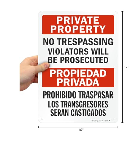 SmartSign “Private Property - No Trespassing, Violators Will Be Prosecuted” Bilingual Sign | 10" x 14" Engineer Grade Reflective Aluminum, Made in USA