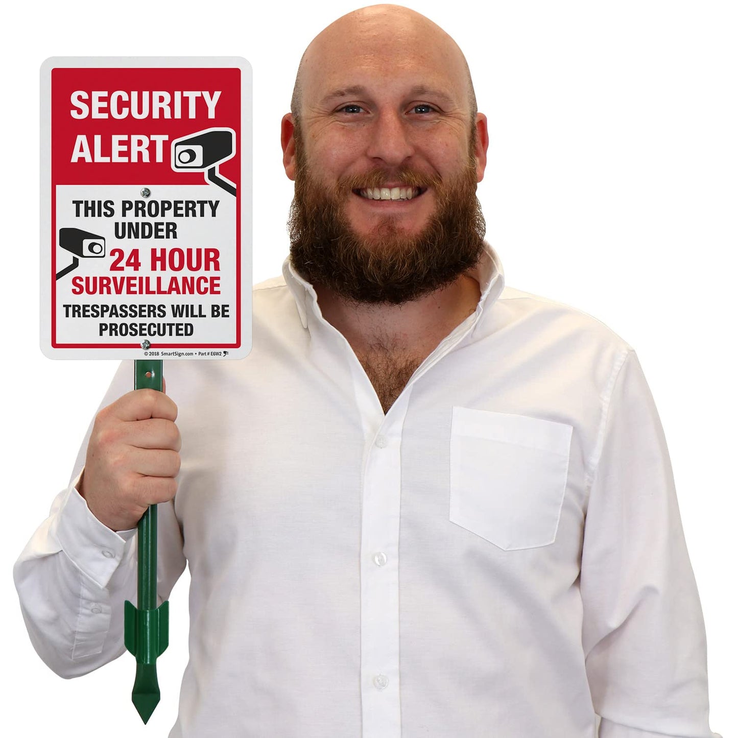 SmartSign Security Alert - This Property Under 24 Hour Surveillance, Trespassers Will Be Prosecuted Sign for Lawn | 21” Tall Stake & Sign Kit, Made in USA