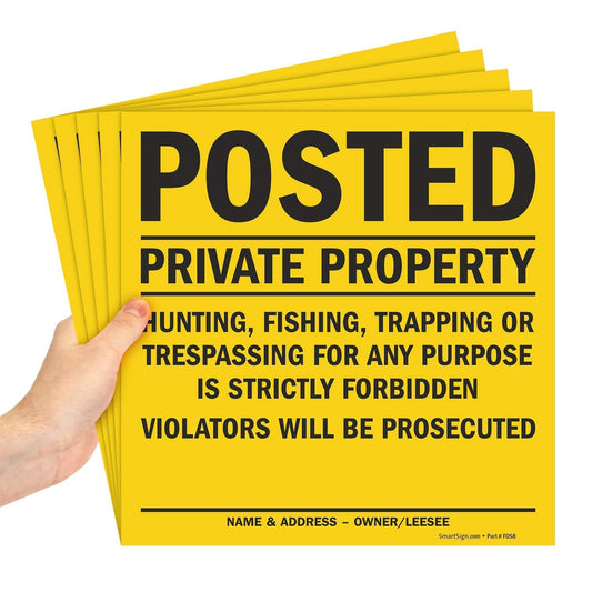 Smartsign “Posted - Private Property, Violators Will be Prosecuted” Sign | 11" x 11" Plastic (Pack of 5), Made in USA