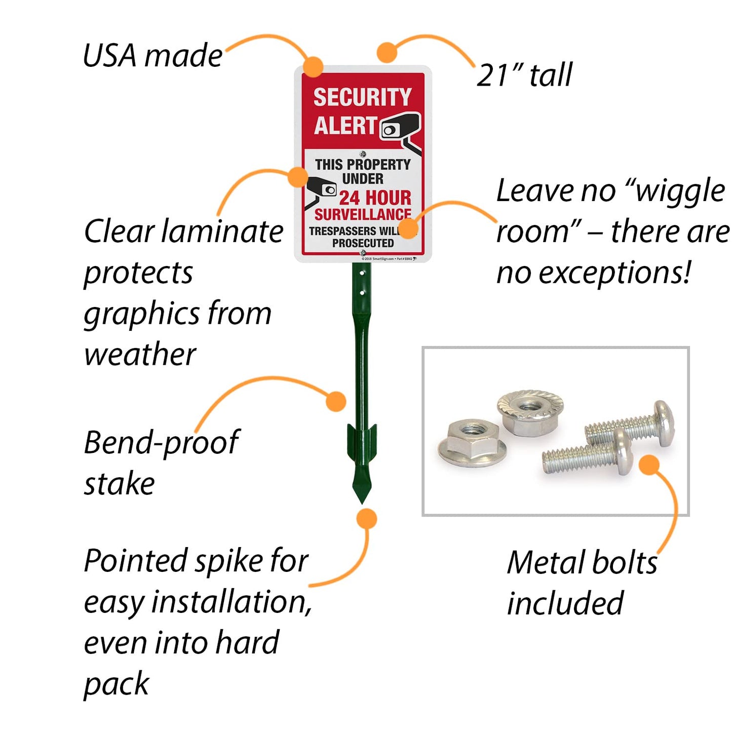 SmartSign Security Alert - This Property Under 24 Hour Surveillance, Trespassers Will Be Prosecuted Sign for Lawn | 21” Tall Stake & Sign Kit, Made in USA