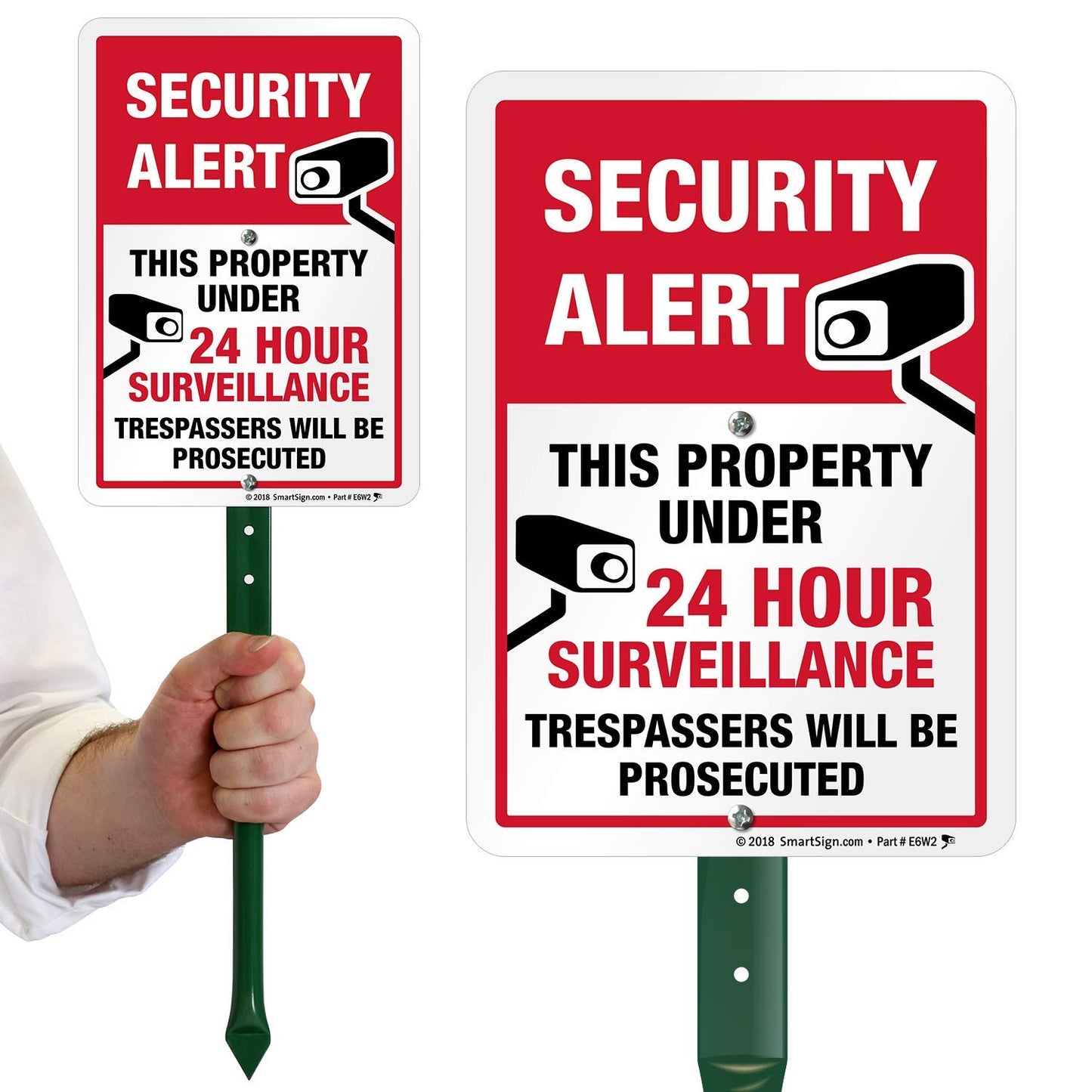 SmartSign Security Alert - This Property Under 24 Hour Surveillance, Trespassers Will Be Prosecuted Sign for Lawn | 21” Tall Stake & Sign Kit, Made in USA