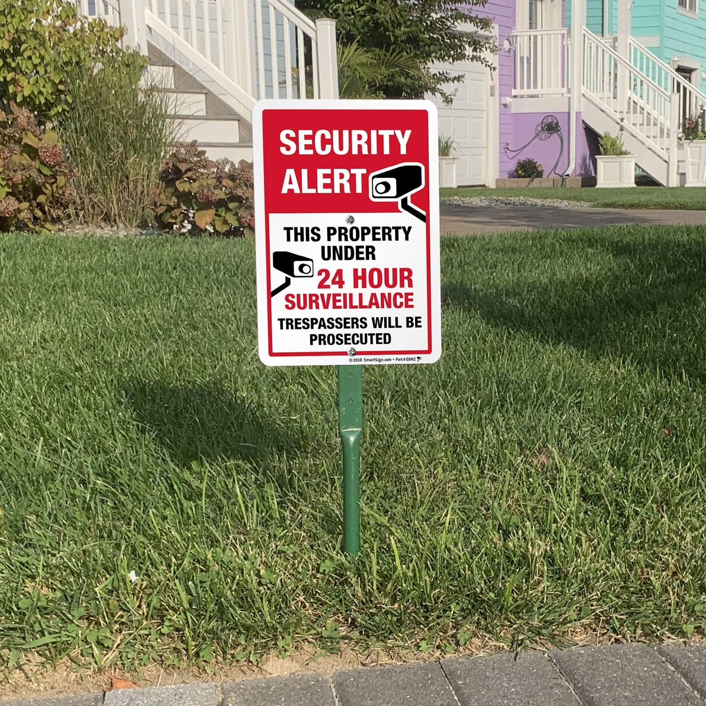 SmartSign Security Alert - This Property Under 24 Hour Surveillance, Trespassers Will Be Prosecuted Sign for Lawn | 21” Tall Stake & Sign Kit, Made in USA